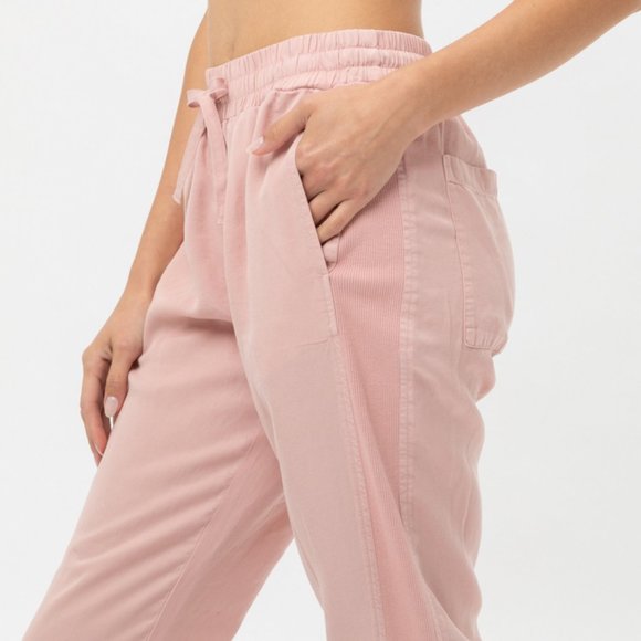 NEW Pink Tencel High Waist Rib Panel Jogger Pants - Picture 7 of 9